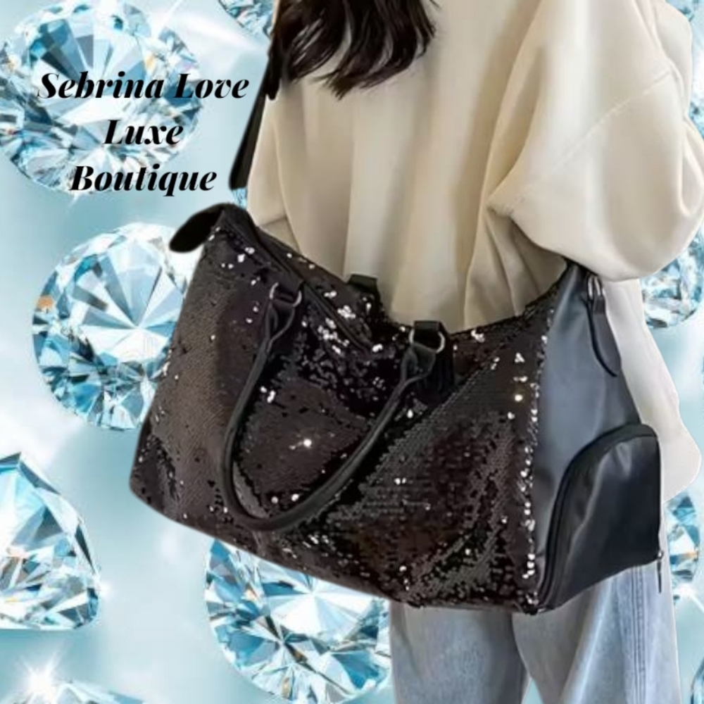 Sparkly Black Sequin Women's Overnight Bag